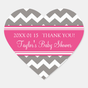 Sticker Cœur Chevron Baby shower rose gris Favoriser les autoco