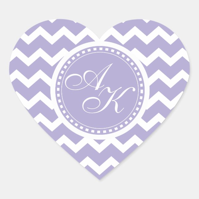 Sticker Cœur Chevron Monogram Retro violet et blanc (Devant)