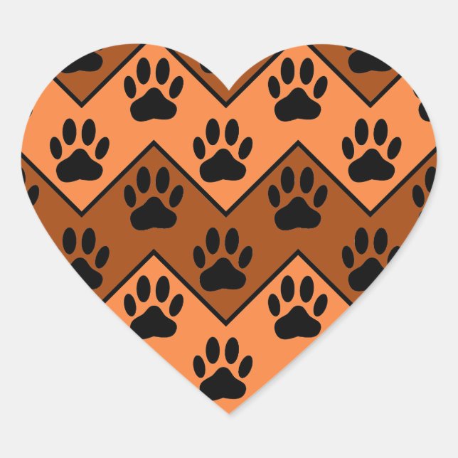 Sticker Cœur Chevron Orange Brown Avec Motif Paw Chien (Devant)