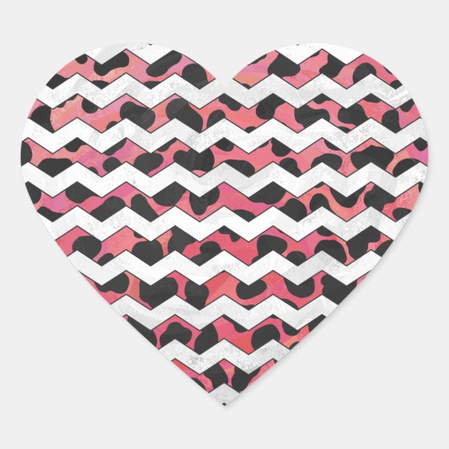 Sticker Cœur Chevron rose et noir Dalmation (Devant)