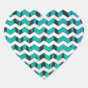 Sticker Cœur Chevron Tiger noir et Turquoise