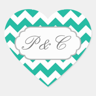 Sticker Cœur Chevron vert turquoise - Texte personnalisé et mon