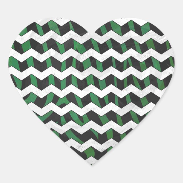 Sticker Cœur Chevron Zebra noir et vert (Devant)