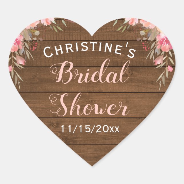 Sticker Cœur Chic Campagnard Rustique Faveur de Mariage Fleurie (Devant)