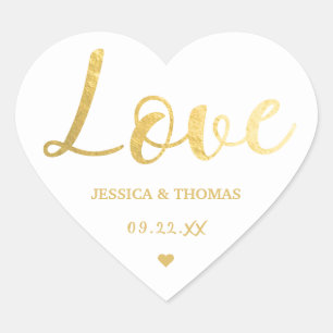 Sticker Cœur Chic Faux Gold Foil Typographie Script Love Mariag