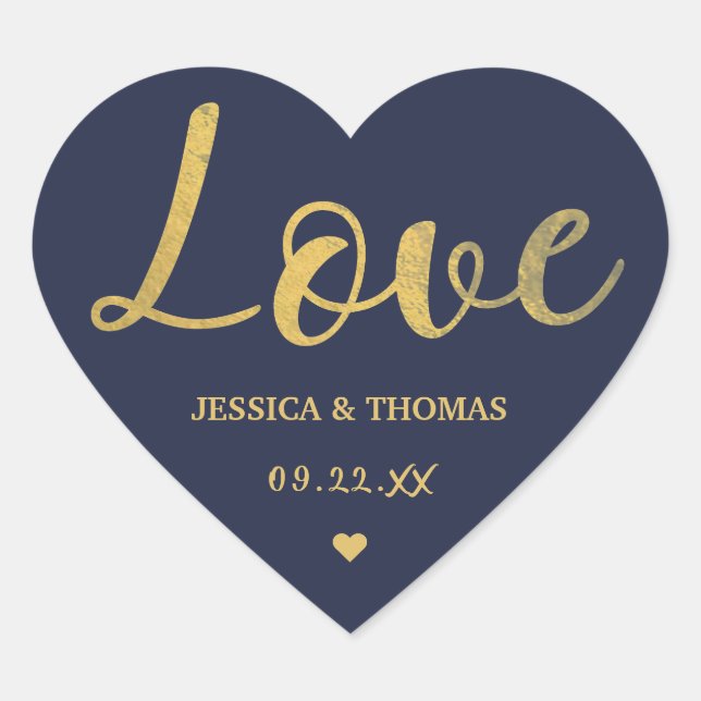 Sticker Cœur Chic Faux Gold Foil Typographie Script Love Mariag (Devant)