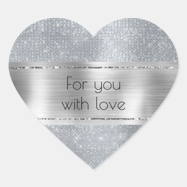 Sticker Cœur Chic Glam Argent Paillettes  (Devant)