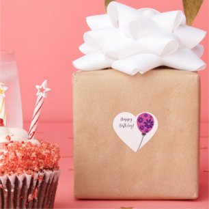Sticker Cœur Chic Script Joyeux Anniversaire ! Ballons roses