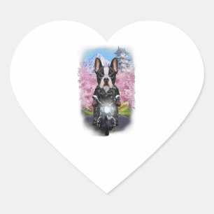 Sticker Cœur Chien De France En Moto Tour Sakura Japonais