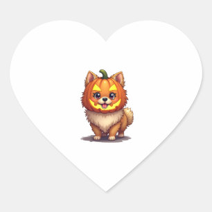 Sticker Cœur Chien de Poméranie, Masque citrouille