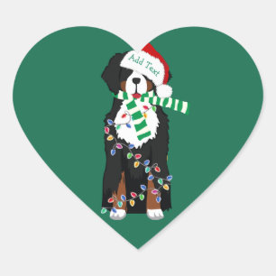Sticker Cœur Chien de vacances de Noël Bernese Mountain