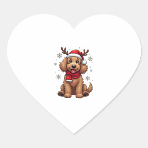 Sticker Cœur Chien Goldendoodle de Noël Renne Fête Doodle