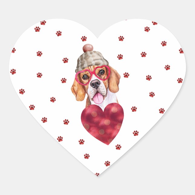 Sticker Cœur Chien Valentines de Chien Beagle des Pâtes Roses (Devant)