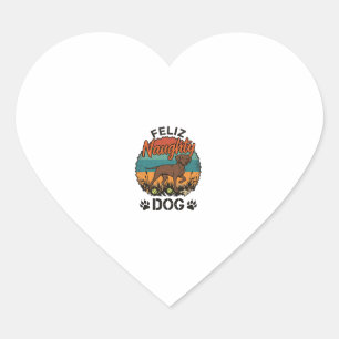 Sticker Cœur Chien Vilain Feliz Brun Soleil Rétro Empreintes de