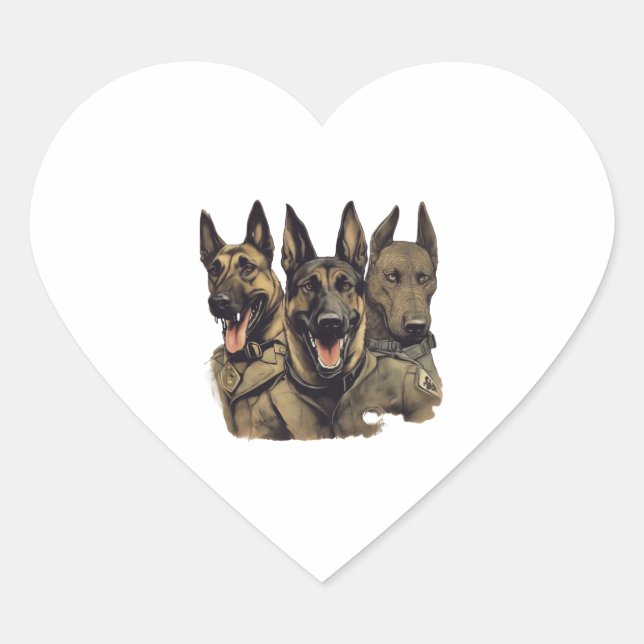 Sticker Cœur Chiens de patrouille malinois K-9 (Devant)