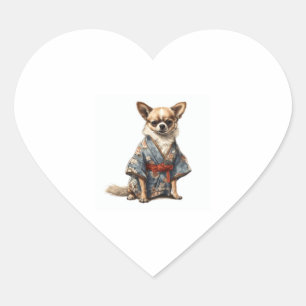 Sticker Cœur Chihuahua Chig En Japonais Kimono Robe Illustratio