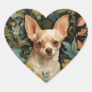 Sticker Cœur Chihuahua in the Style of William Morris
