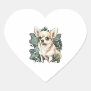 Sticker Cœur Chihuahua Joyeux Noël X-Mas Tree Cute