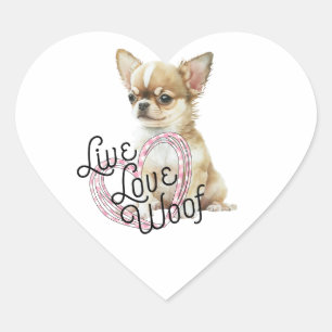 Sticker Cœur Chihuahua Whispers : Live, Love, Woof in Watercolo