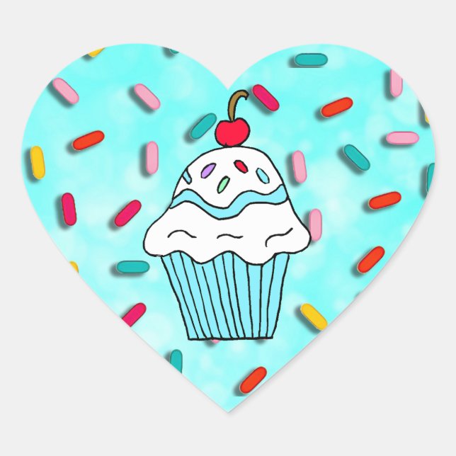 Sticker Cœur Chocolats Cupcake avec des arroses de bonbons (Devant)