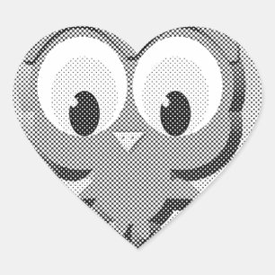 Sticker Cœur Chouette À Papier En Noir Et Blanc