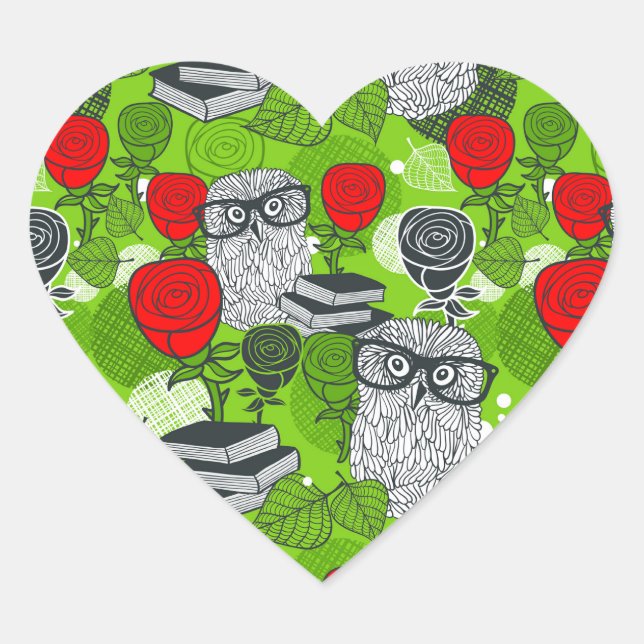 Sticker Cœur Chouette en roses rouges (Devant)