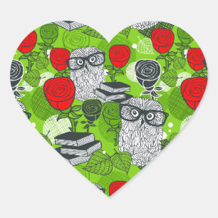 Sticker Cœur Chouette en roses rouges