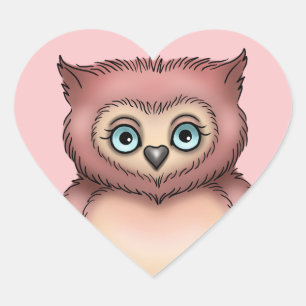 Sticker Cœur Chouette rose mignonne Coeur d'amour Valentine