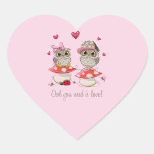 Sticker Cœur Chouettes Heureuses Saintes-Valentin