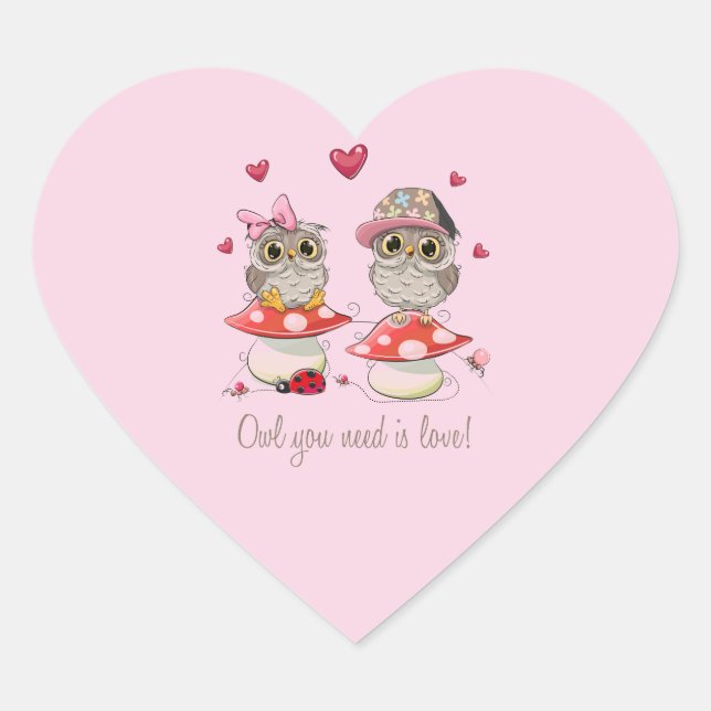 Sticker Cœur Chouettes Heureuses Saintes-Valentin (Devant)