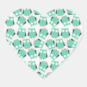 Sticker Cœur Chouettes lunaires turquoises