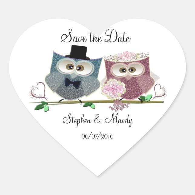 Sticker Cœur Chouettes Mariages mignonnes (Devant)