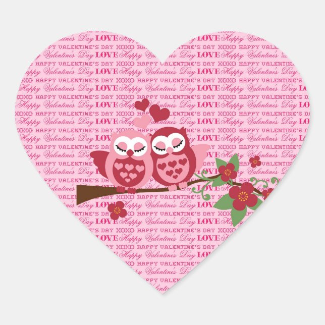 Sticker Cœur Chouettes mignonnes en cadeaux d'Heureuses Saintes (Devant)