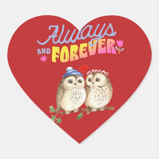 Sticker Cœur Chouettes toujours et toujours mignonnes en amour (Devant)
