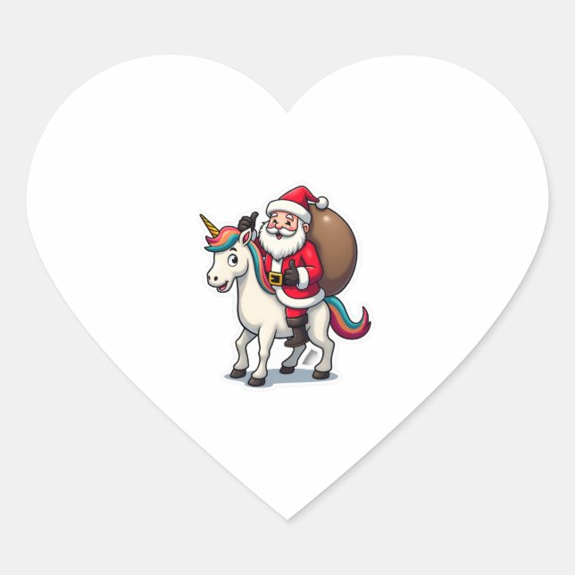 Sticker Cœur Christmas Santa Claus Riding Unicorn - Xmas Girls  (Devant)