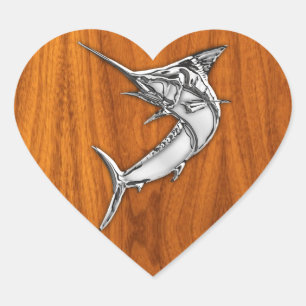 Sticker Cœur Chrome Marlin sur bois de teck