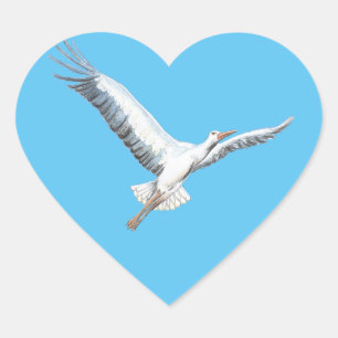 Sticker Cœur cigogne blanche volant