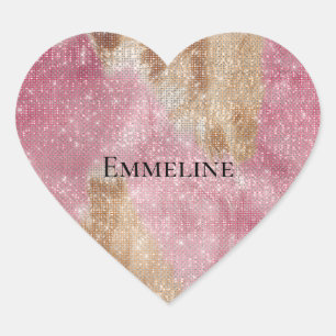 Sticker Cœur Cire rose étincelante or cowgirl