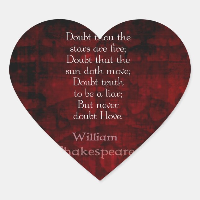 Sticker Cœur Citation d'amour célèbre William Shakespeare (Devant)