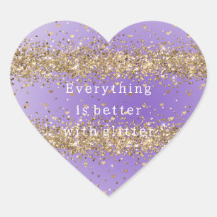 Sticker Cœur Citations de paillettes violettes de cœurs d'or sc