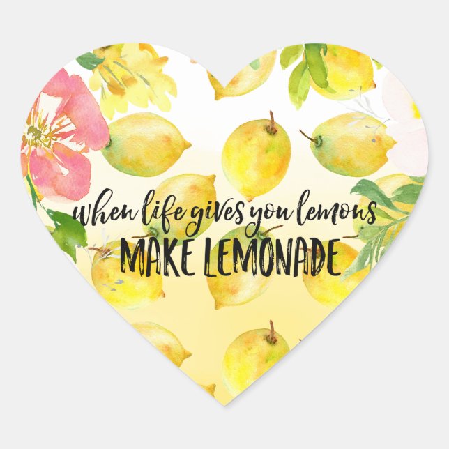 Sticker Cœur Citrons Aquarelle rose floral (Devant)