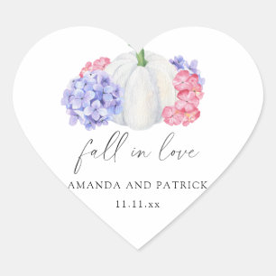 Sticker Cœur Citrouille blanc et fleurs d'hydrangea mariage
