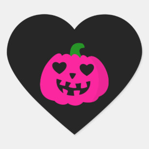 Sticker Cœur citrouille de cœur rose d'Halloween jack-o-lantern