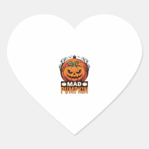 Sticker Cœur Citrouille Folle Halloween Dessin de Gravure Vinta