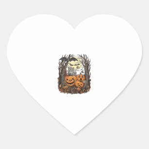 Sticker Cœur Citrouilles d'Halloween Chat Gris Chauve-Souris Pl