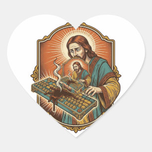 Sticker Cœur Clavier Mécanique Cassé par un Café Jésus Technolo