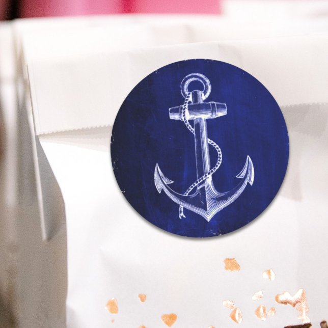 Sticker Cœur coastal chic nautical marine (beach coastal chic nautical navy blue anchor heart sticker)