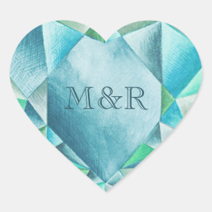 Sticker Cœur Cœur aquarelle aquamarine Mignon Saint-Valentin
