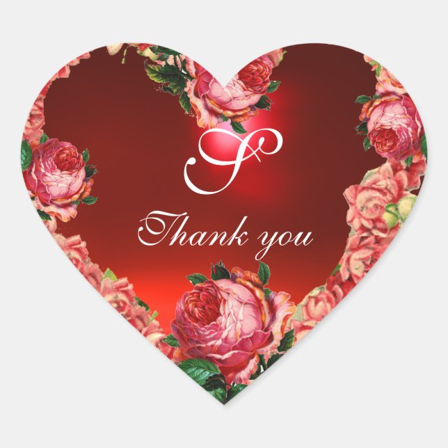 STICKER CŒUR COEUR AVEC ROSES ROSES ROSES ROSES MERCI MONOGRAMM (Devant)