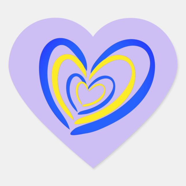 Sticker Cœur Coeur bleu et jaune sur Lavender Ukraine inspiré (Devant)